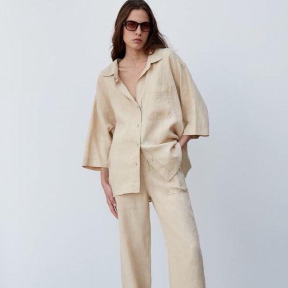 Zara oversized pleated linen top